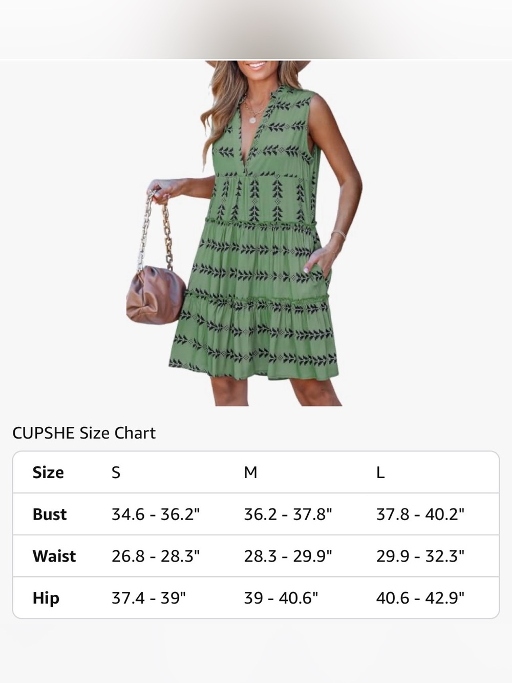 Sleeveless Green Patterned V-Neck Summer Dress - Picture 5 of 8